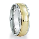 8.0 Millimeters Two Tone Gold Wedding Band Ring 14Kt Gold, Comfort Fit Style RB03-106WYW by Wedding Rings by Oromi
