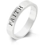 White Gold Rhodium Bonded Eternity Ring - Stamped Faith in Black Enamel - Size: 4-9