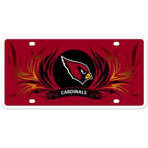 Arizona Cardinals Flame design Styrene License Plate. Officially Licensed NFL Plate For all Car / SUV / Truck.