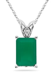 0.40 Cts of 6x4 mm A Emerald Cut Natural Emerald Solitaire Scroll Pendant in 14K White Gold