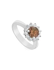 Smoky Topaz and Diamond Ring 14K White Gold - 1.50 CT TGW