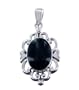 .925 Sterling Silver Oval Shaped Black Onyx Filigree 38mm Long Pendant Charm
