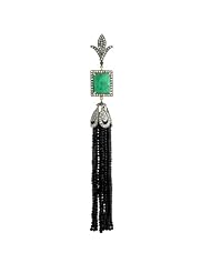 18kt Gold Diamond Pave Emerald & Black Spinal Beads Tassel Pendant Silver Gemstone Jewelry
