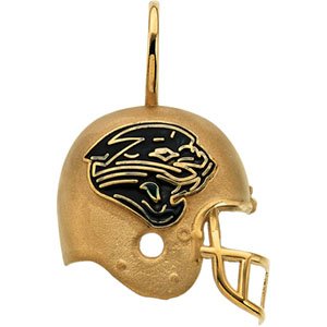 Mens Womens 14k Yellow Solid Gold NFL Logo Jacksonville Jaguars Helmet Pendant with Black Enamel Jaguar