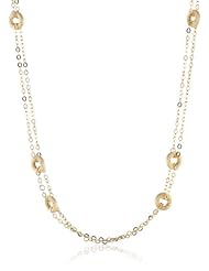 14k Italian Yellow Gold Multi Circle Stations with Double Link Chain Necklace, 36"