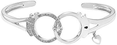 1/8 ct. tw. Diamond Accented Locked in Love® 7" Handcuff Bracelet in Sterling Silver