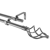 BCL Product Sourcing 58DTW86S Wire Twist Double Curtain Rod- Antique Silver Finish- 86-inch to 120-inch- 0.62-inch Diameter Pole