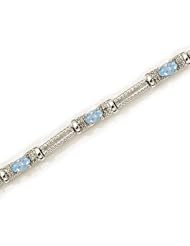 10K White Gold Oval Aquamarine and Diamond Bracelet