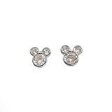 Disney Couture Jewelry - Mickey Head Medium Sized Stud Earrings w/ Crystals (Silver)