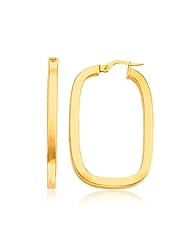 14K Yellow Gold Flat Side Rectangular Hoop Earrings