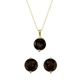 10k Yellow Gold Smoky Quartz Earrings and Pendant Set