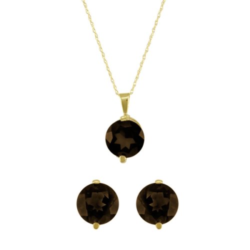 10k Yellow Gold Smoky Quartz Earrings and Pendant Set