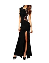 Cap Sleeves Round Neck Lace Slit Knit  Dress