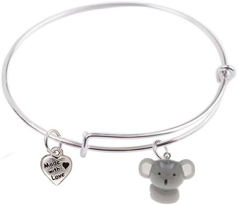 65mm, Expandable Bangle bracelet with 3-D Resin Baby Koala and Heart Charm, Qty:1