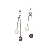 Sterling Silver Black and White Fresh Water Pearl Dangle Earrings