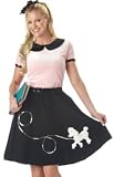 Adult Womens 1950s Costume Retro 50s Grease Sock Hop Pink and Black Poodle Skirt Party Dress Outfit