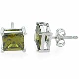 Sterling Silver Dark Green cz Square Stud Earrings