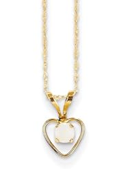 MadiK® Childrens 14K Yellow Gold Opal Birthstone Heart Necklace 15"
