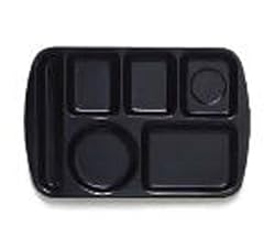Food Service Rectangular Compartment Lunch Tray, 6 Compartment, Left-Handed, Black