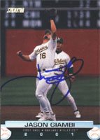 Jason Giambi, Oakland Athletics, 2001 Stadium Club Autographed Card