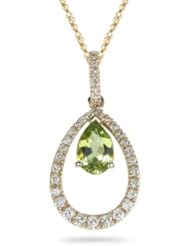 0.32 Cts Diamond & 1.10 Cts Peridot Pendant in 14K Yellow Gold