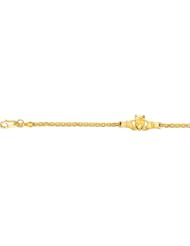 10" 14K Yellow Gold 2.1mm (0.08") Polished Texture Diamond Cut Double Oval Fancychain w/ Hands Holding Acorn Like Anklet w/ Lobster Clasp