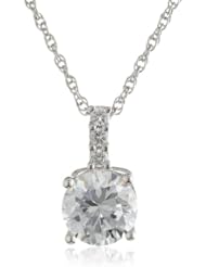 Platinum Plated Sterling Silver Clear Round Cubic Zirconia Necklace