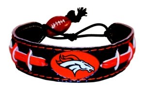 Denver Broncos Team Color Football Handmade Seam Bracelet Genuine Quality Leather Two Loops