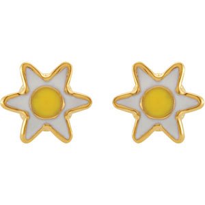 Genuine IceCarats Designer Jewelry Gift 14K Yellow Gold Daisy Ear W/Safety Back & Box. Pair/07.80X07.80Mm Daisy Earrings W/Safety Backs Box Daisy Ear W/Safety Back & Box In 14K Yellow Gold