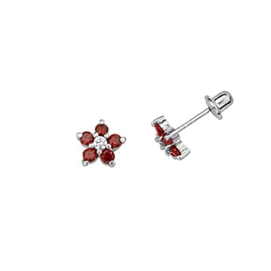 Cheap Girls Jewelry .925 Sterling Silver Rhodium Plated Flower January Birthstone CZ Children Stud Earrings with Screw-back (Garnet, Deep Red) For Sale Cheap Girls Jewelry .925 Sterling Silver Rhodium Plated Flower January Birthstone CZ Children Stud Earrings with Screw-back (Garnet, Deep Red) For Sale