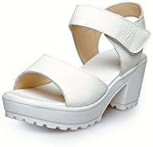 Vogue001 Womens Open Toe Kitten Heel Chunky Heels Platform Cow Leather Soft Material Solid Sandals, White, 37