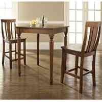Crosley Furniture 3 Piece Pub Dining Set with Turned Leg and Shield Back Stools in Classic Cherry Finish