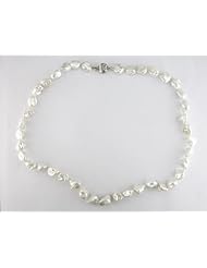 14K White Gold 9-10 MM Keshi Cultured Pearl Strand, 18"