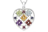 3 Carat Multi Gemstone Sterling Silver Heart Pendant w/Chain