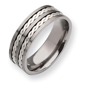 Titanium Sterling Silver Inlay 8mm Sat/Polish Band Size 12.5