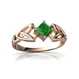 14k Rose Gold Square Genuine Emerald Celtic Knot Ring