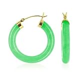 14 KT Yellow Gold Green Jade 14K Hoop Earrings with Snap Hinge Closure Findings