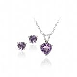 Amethyst Heart Pendant and Earring Set in Sterling Silver