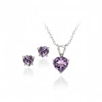 Amethyst Heart Pendant and Earring Set in Sterling Silver