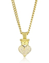 King Baby 18K Vermeil 3D Pave Cubic-Zirconia Crowned Heart Pendant Necklace
