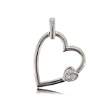 14 Karat White Gold Open Heart Pendant W Diamonds