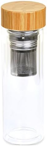 Tea Infuser Bottle by IBCE - Double-wall Glass Tea Tumbler with Stainless Steel Tea Filter and Bamboo Lid