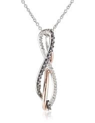Brushed 18K Rose Gold Plated Sterling Silver Diamond Accent E Engraved Initial Pendant Necklace ( I-J Color, I2-13 Clarity ), 18"