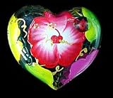 Hibiscus Design - Hand Painted - Heart Shaped Box - 2 pieces - 4.5 inch diameter Hibiscus Design - Hand Painted - Heart Shaped Box - 2 pieces - 4