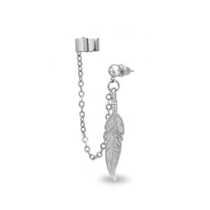 Cuff Earrings with Chain, Stainless Steel Ear Cuffs Feather Chain Dangle, Cartilage Earrings - 1 Piece