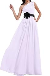 Floor Length One Shoulder Chiffon Natural   Waistline Bridesmaid Dress  With a Sash 