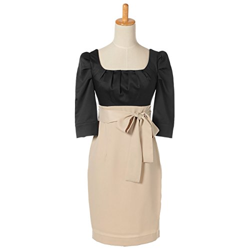 結婚式 パーティー パーティ お呼ばれ パーティードレス 結婚式ドレス ドレス LINDO DRESS ワンピース 長袖 リボン ハイウエスト ネイビー ベージュ ブラック ホワイト S M L 2L 秋 冬 秋冬 大人