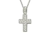 14K White Gold Cross Pendant, Enhanced with Pave Set Diamonds, Sliding on a 16 Cable-Chain Necklace.