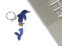 USB Flash memory stick key ring. Dolphin 2GB Blue