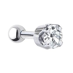 16 Gauge 3/16" -Solid 14KT White Gold 4mm Cubic Zirconia Cartilage Earring